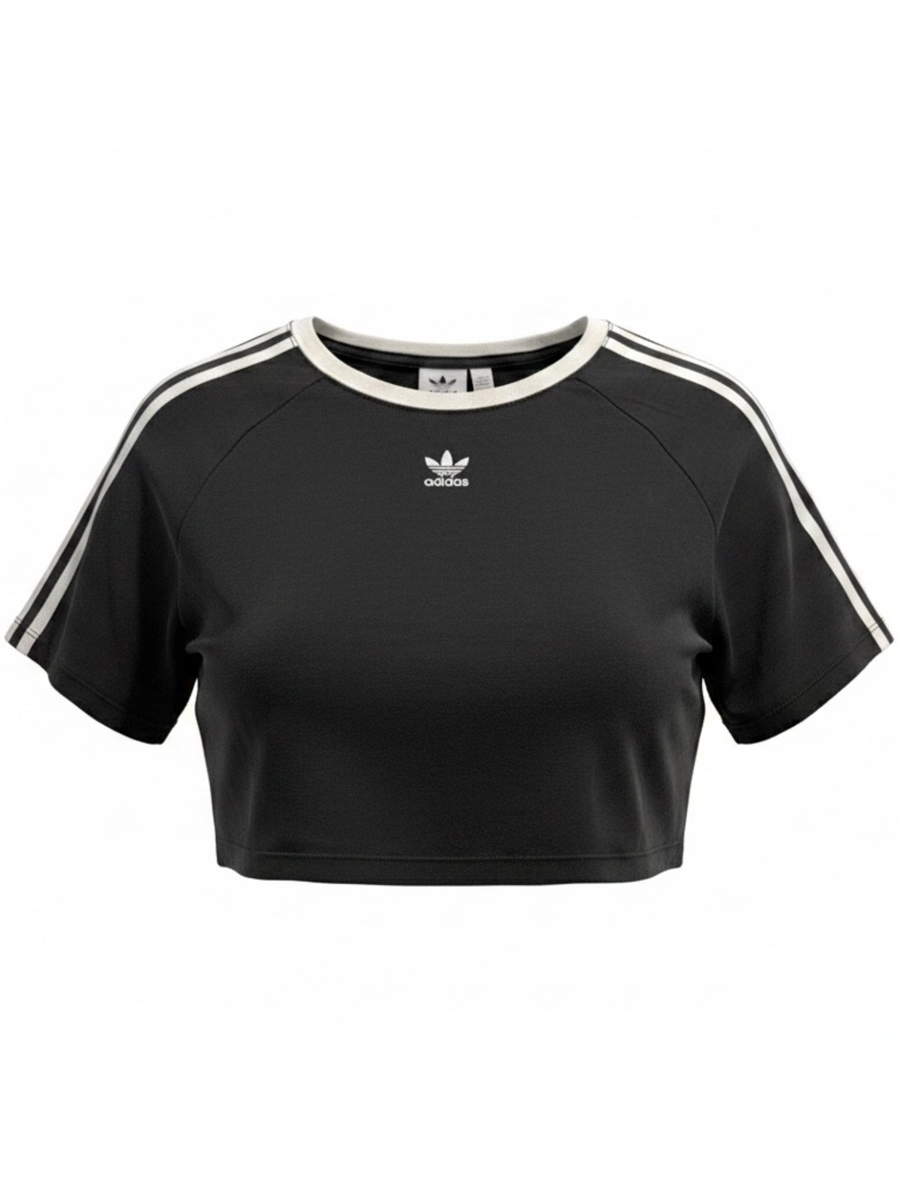 adidas Black Cropped Tee with White Trim - Women's